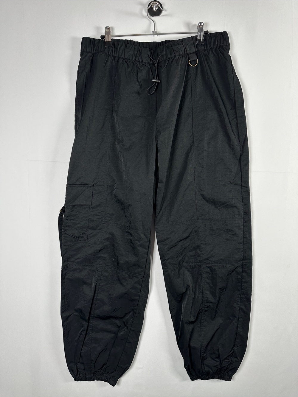 NOBO Parachute Pants Black Nylon Cargo Drawstring Gorpcore Size XL